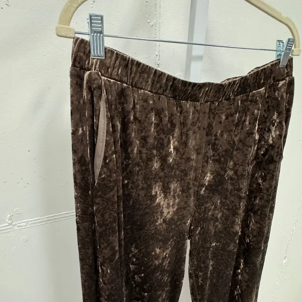 Anthropologie En Saison Madeleine Velvet Straight Leg Pants XL Brown Relaxed Fit - Image 7