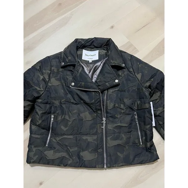 Juicy Couture NWT Women Small Camo Moto Puffer Jacket Fall Vintage Retro Y2K - Image 6