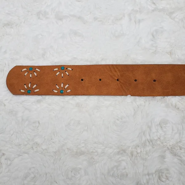 Brown vegan Leather Belt Size 13 Large Bohemian Boho Southwestern Style - Image 4