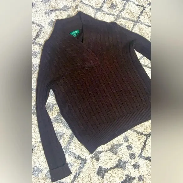 Cable knit brown Ralph Lauren sweater classic fall casual preppy designer logo - Image 2
