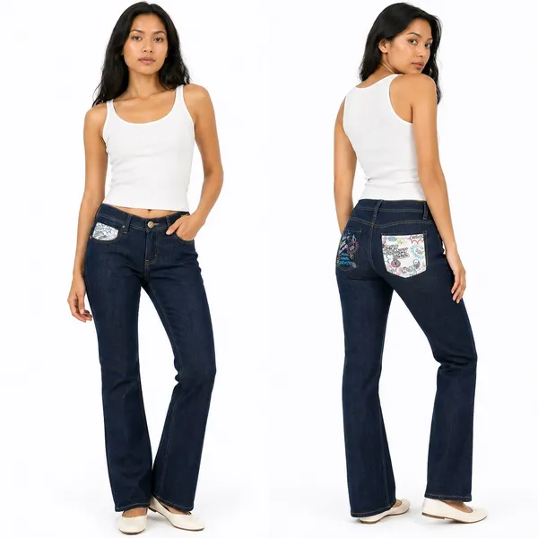 Lot 29 Women's Bootcut Jeans M Blue Dark Wash Graphic Pockets‎ Y2K Grunge Skater - Image 2