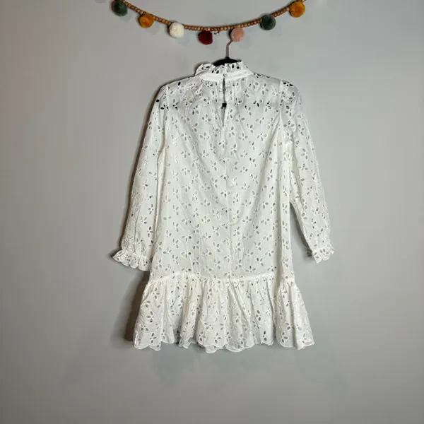 NWT J. Crew Ruffle Neck Mini Dress in White Eyelet - Image 4
