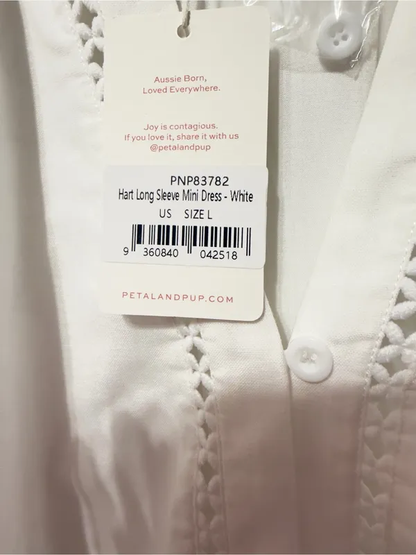 Petal & Pup Hart Long Sleeve Cotton & Linen Minidress White size Large NWT - Image 10