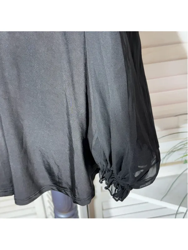 Lucy in the Sky black mini dress puff sheer sleeve plunge V cocktail homecoming - Image 10