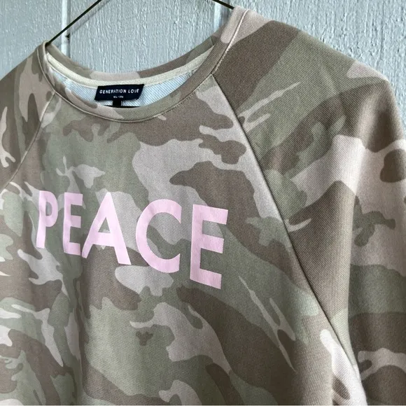 Generation Love Karly Camouflage Peace Cotton‎ Pullover Sweatshirt Green Camo S - Image 2