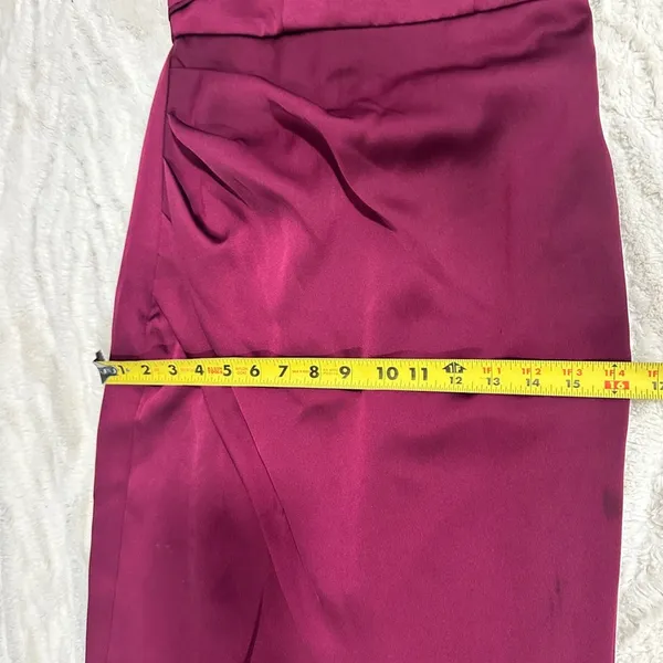 THEIA Gisela Burgundy One Shoulder Satin Midi Gown NWT Wedding Guest Sz 0 - Image 9