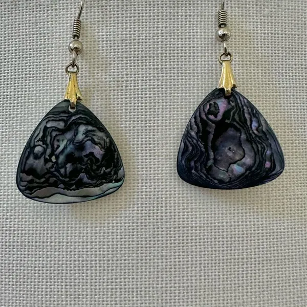 Abalone silver tone drop earrings - Image 3