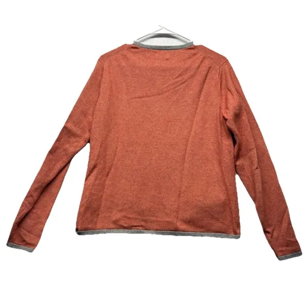 Vintage Adidas Women's Cardigan Sweater Silk Cashmere Orange Gray 3 Stripe Sz L - Image 5