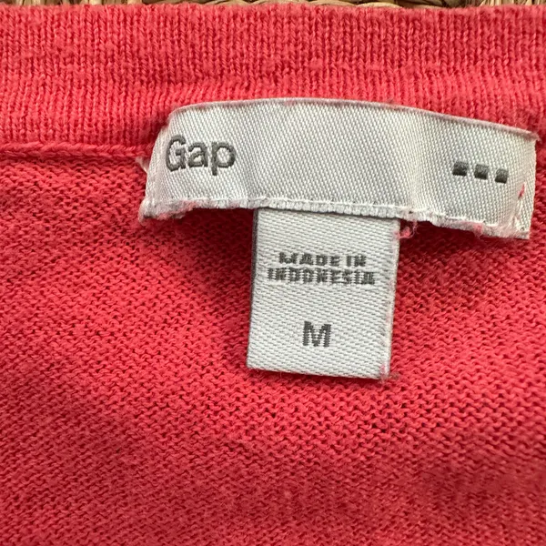 Women’s Gap Coral V-Neck Button Front Cardigan Sweater M 3/4 Sleeve Cotton - Image 3