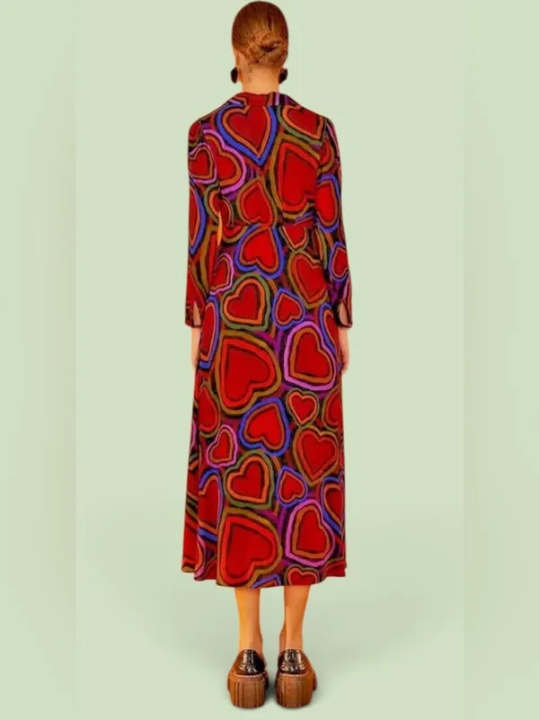 Farm Rio Rainbow Wild Hearts, Valentine Long Sleeve Maxi Dress Sz S Retail $220 - Image 2