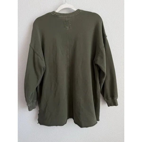 Aerie Down to Earth Crewneck Sweatshirt Olive Green Oversized Boho Lounge Small - Image 10