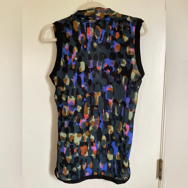 *CAbi Flaunt Faux Wrap Black Multicolor Abstract Pattern Tank Blouse #Gr - Image 11