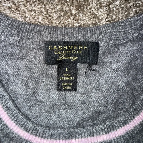 Charter Club Cashmere Sweater Womens Large Grey Pink Purple Stripe Excellent - Image 2