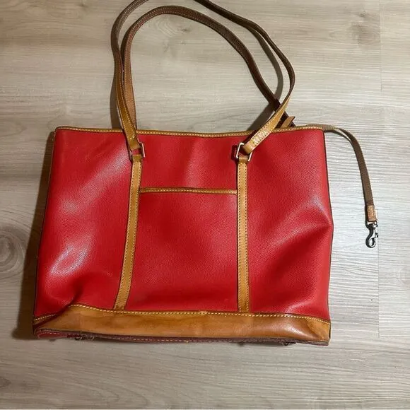 Dooney & Bourke 1975 Ruby Red Pebbled Shoulder Bag Bring‎ Leather Straps Trim - Image 4
