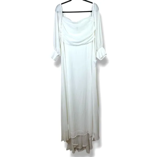 NEW Lulus Adorna White Off-the-Shoulder Semi-Sheer Button Chiffon Maxi Dress XL - Image 5