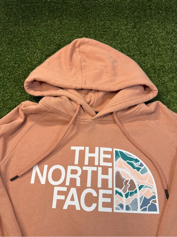 The North Face Women's Logo Hoodie Sweatshirt‎ Peach Pink Oversize Outdoor Lg - Image 2