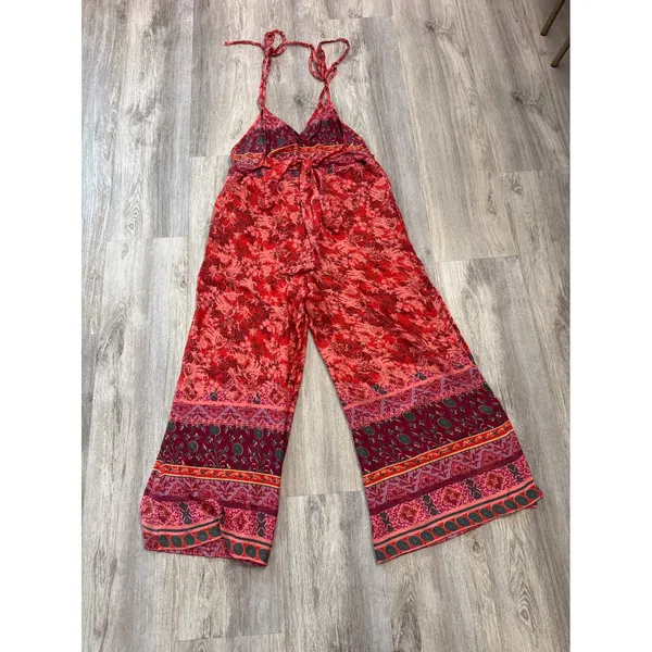 Free people Cabbage Rose Jumpsuit Size XS Boho Oversized Woemn's Pink Orange - Image 5