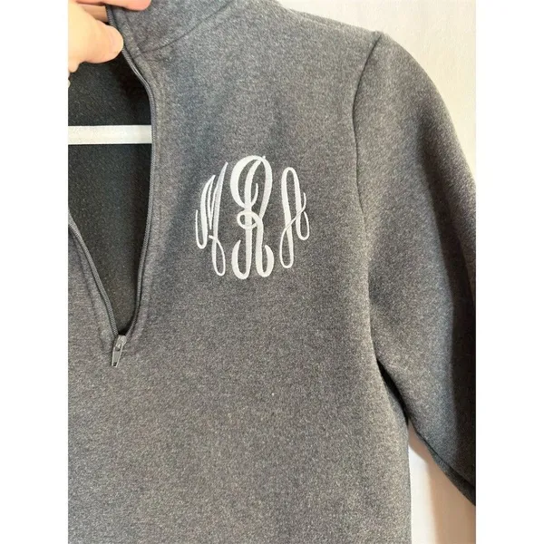 Marley Lilly Pullover Womens XS Heather Gray 1/4 Zip Monogram Initials - Image 2