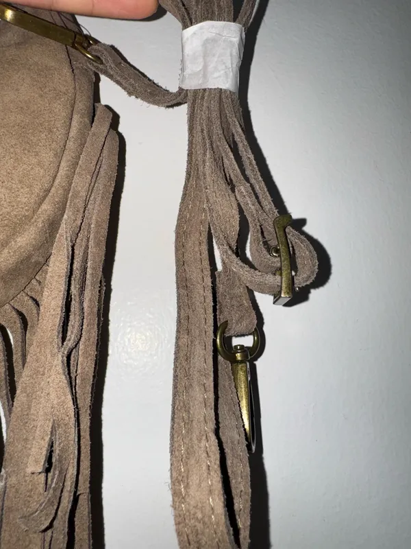 made in italy suede shoulder bag with bottom fringe real calf leather - Image 4
