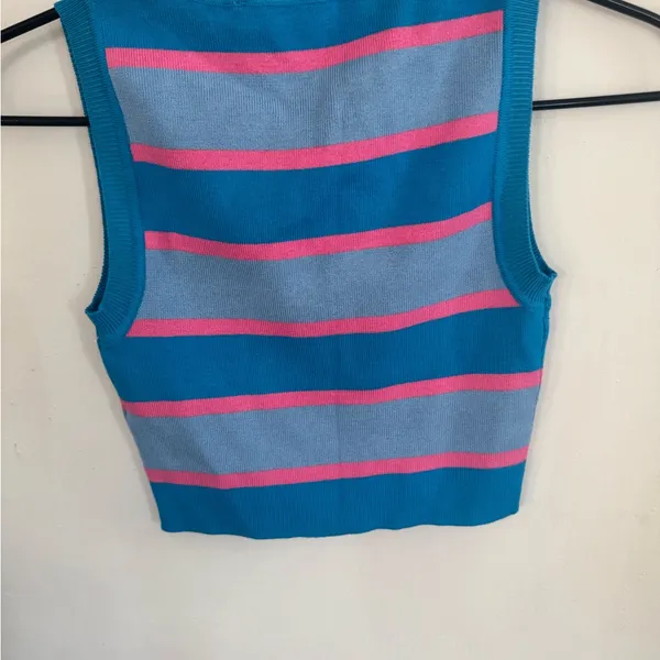 Zara Blue & Pink Striped Sleeveless Cropped Tank - Image 5
