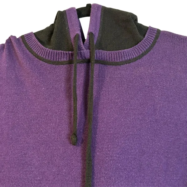 Lauren Ralph Lauren Women 1X Knit Hoodie Purple Black Kangaroo Pocket Boho - Image 3