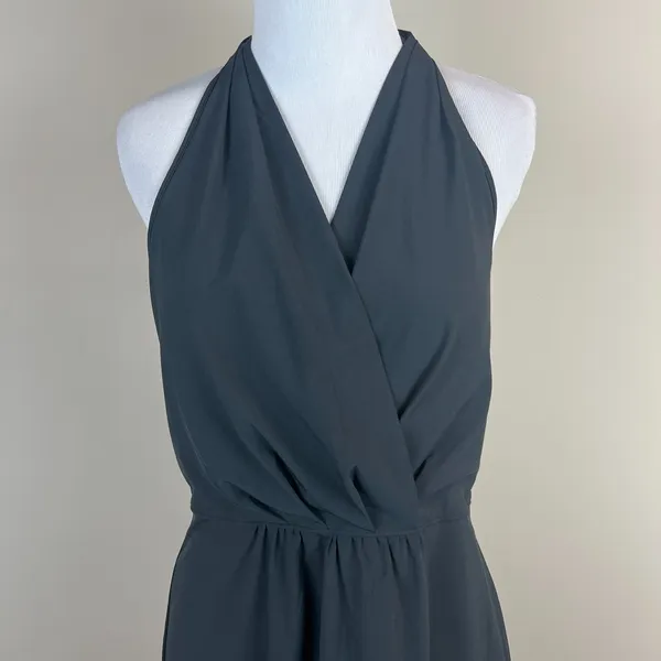 Athleta Halter Dress Womens 8 Black Athletic Go Anywhere Sundress Smocked Padded - Image 4