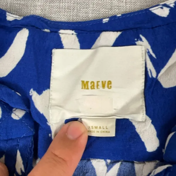Maeve Anthropologie‎ Dress Womens XS Blue Geometric Henley 3/4 Sleeve - Image 3