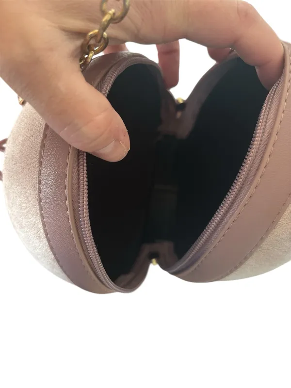 Pink Mauve PU Suede Pig Shoulder Wrist Hand Bag Cosmetic Handbag Purse - Image 6