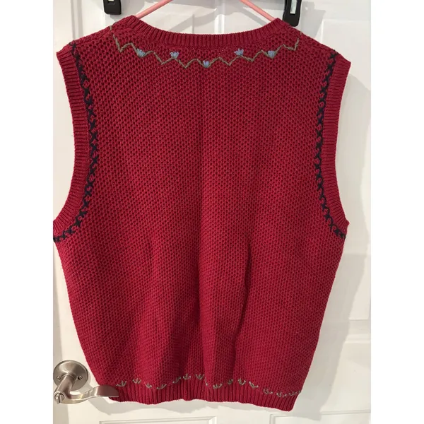 New‎ VTG Classic Elements Knit Vest Floral Embroidered Sleeveless Grandma Core - Image 6