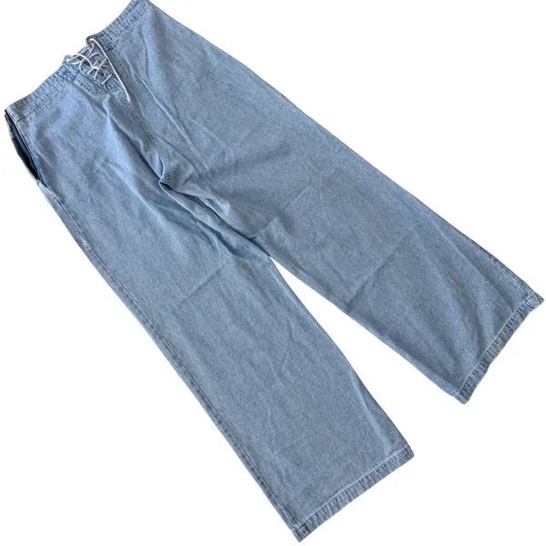 Sam & Libby Vintage 90s Wide Leg‎ Sailor Jeans Light Wash Lace Up Back 32 - Image 3
