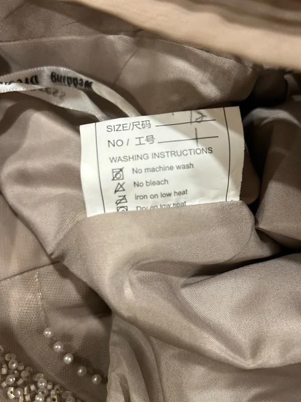 Wedding Dress Taupe/Silver& pearl Beaded Formal Gown Dress size 12 - Image 20