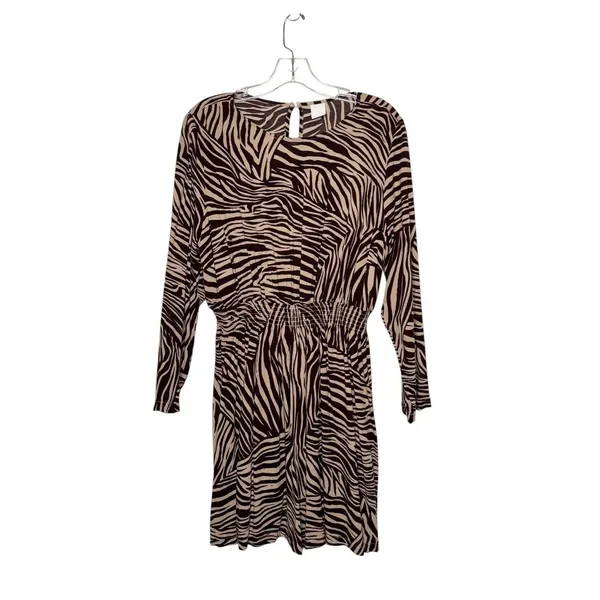 H&M Women's Zebra Print Long Sleeve Cinched Waist Mini Dress Size 14 - Image 7