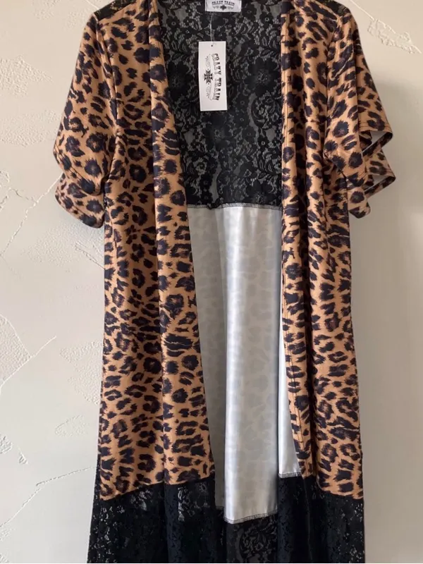 Leopard Print Black Lace Long Duster Kimono Cardigan NWT Boho Goth - Image 8