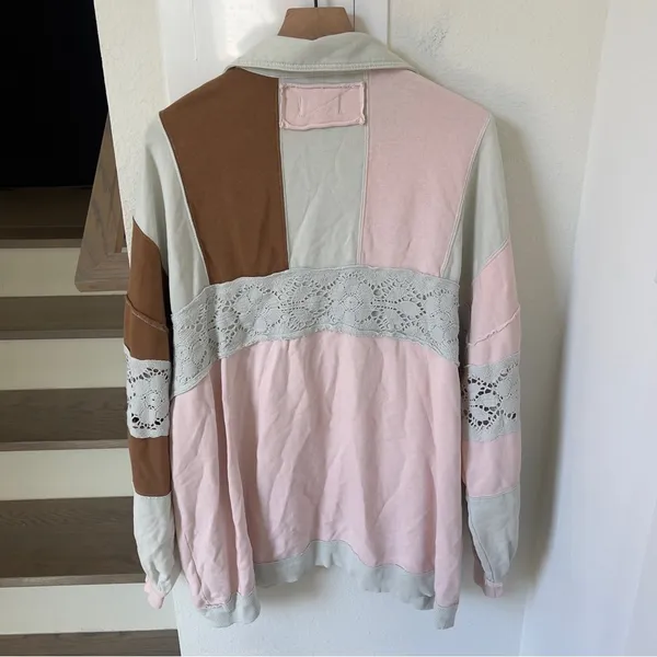 Free People American Dream Polo Pullover in Pink / Blue / Brown - Image 4