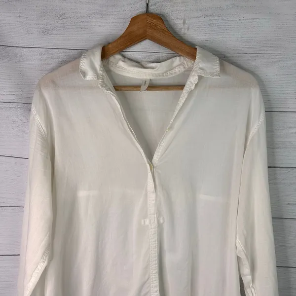 Gap Body Cotton Sheer Shirt Dress Womens Small White Long Sleeve Swim Cover Up - Image 3