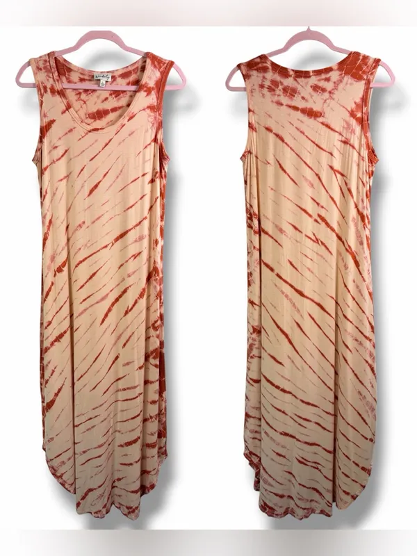 NWOT WONDERLY Orange/Amber Tie-Dye‎ Maxi Tank Dress, Large - Image 3