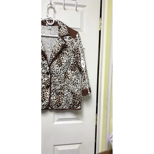 D.R. by David Rodriguez‎ Women Medium Mixed Animal Print 3/4 Sleeve Blazer Brown - Image 7