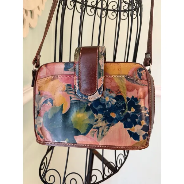 OZ Orifaz‎ Argentine Brown Floral Cross Body Bag Leather Retro Vtg Y2k Artsy - Image 3