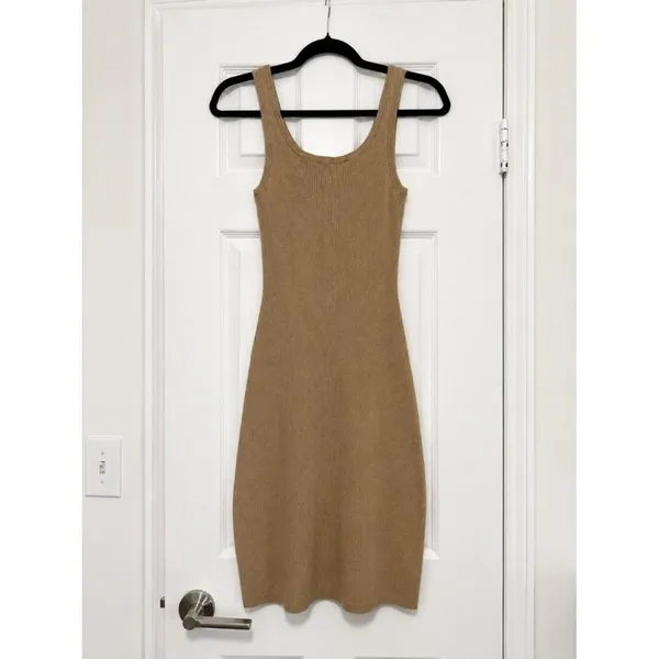 Moda International Ribbed Knit Bodycon Midi Dress Tan Sleeveless Minimalist Sm - Image 3