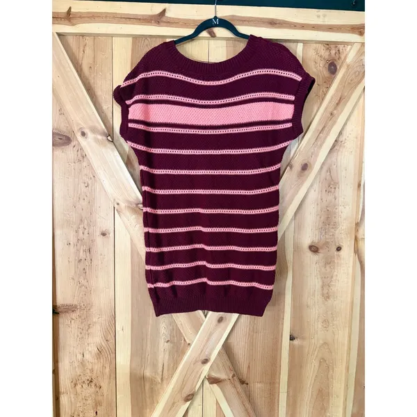 a.n.a Burgundy Pink Striped Knit Sweater Vest Cap Sleeve Top Y2K Preppy XL - Image 6