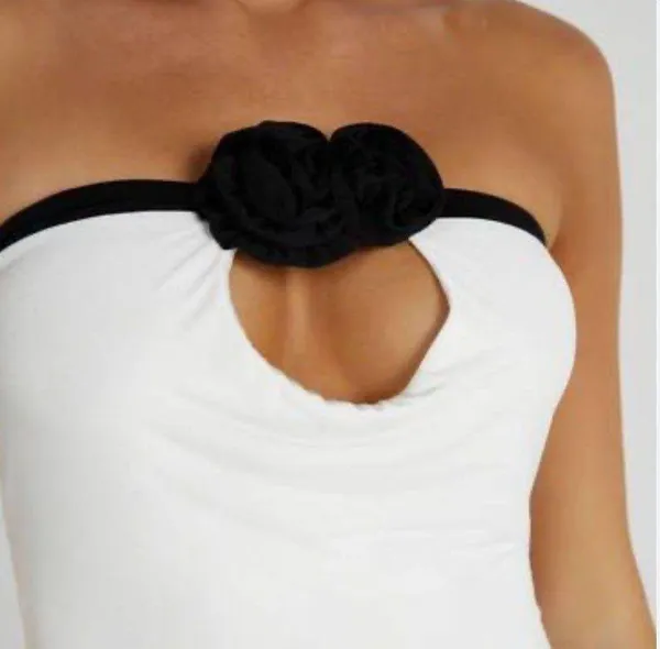 Meshki Rose Crop Top - White/Black - Image 2
