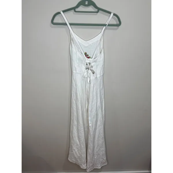 Reformation Shelly Embroidered White Linen Summer Maxi Sun Dress Sz 0 - Image 7
