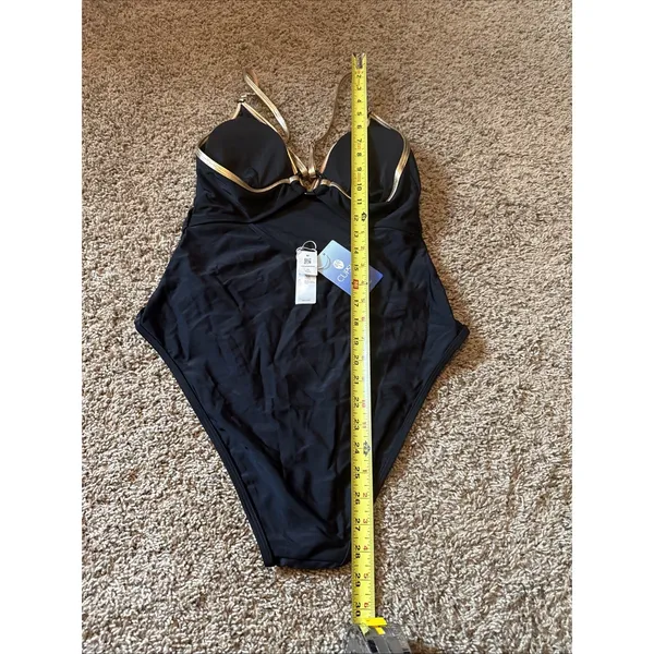 Cupshe Gold Standard Black One-Piece Swimsuit Black W Gold Straps Medium NWT - Image 6