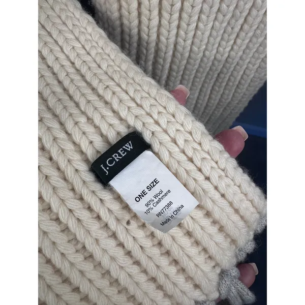 J Crew Scarf Women OS Cream Ribbed Wool Cashmere Fringe Winter Classic Luxury - Image 3