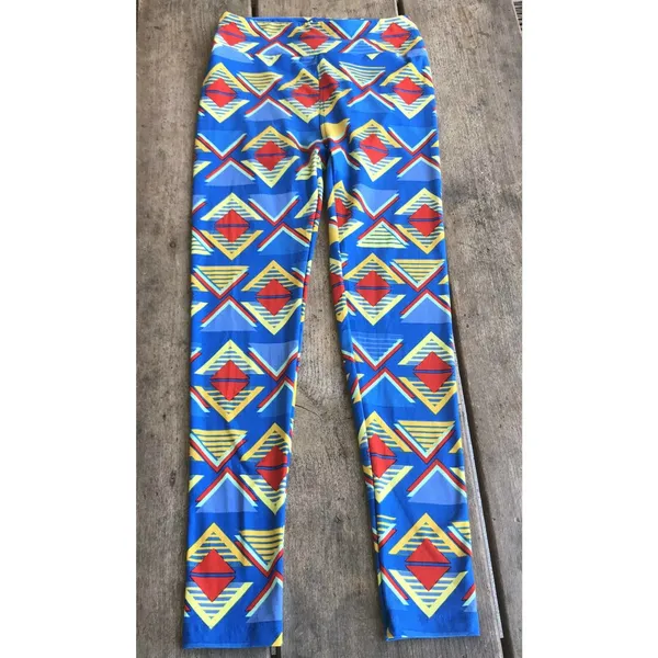 LuLaRoe‎ Womens Leggings One Size Blue Red Yellow Triangles Geometric Soft OS - Image 4