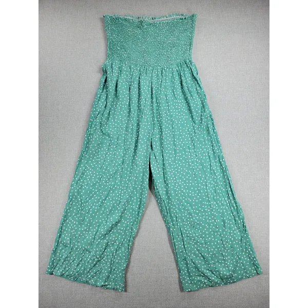 Angashion Womens Jumpsuit Large Green Polka Ruffles Strapless Smocked Wide Leg - Image 4