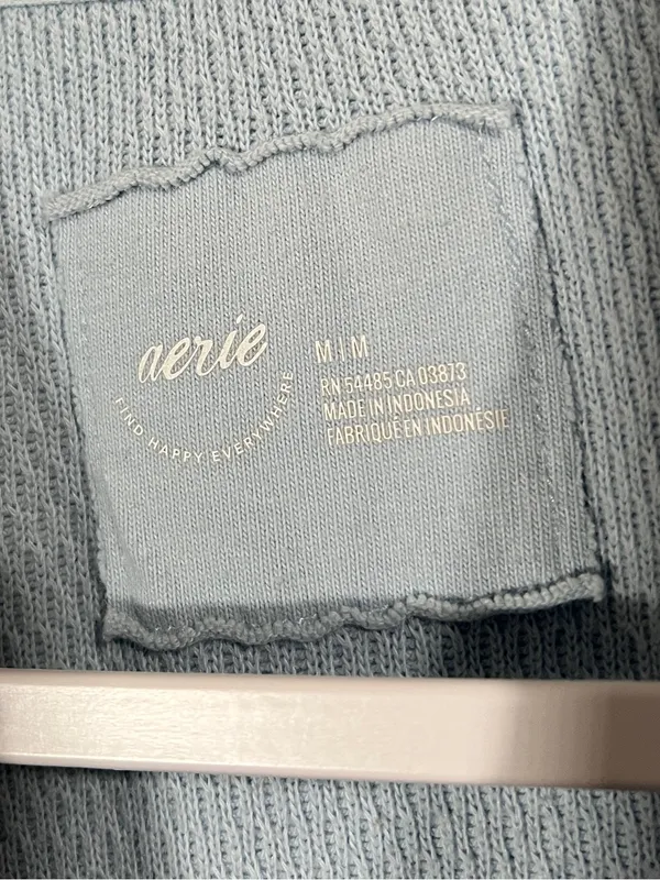 Aerie The Happiest Textured Baggy Crewneck Sweatshirt in Baby Blue Size Medium - Image 3