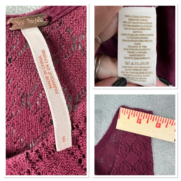 Free People Dress Womens 6 Burgundy Cut Out Daisy Waist‎ Lace Skater Sleeveless - Image 8