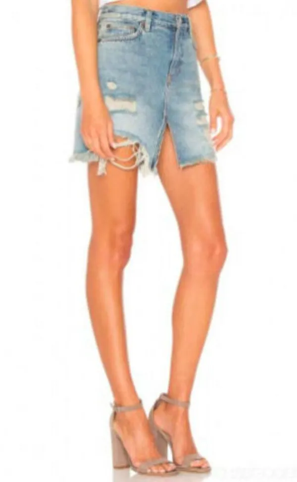 NWT Free People Relaxed & Destroyed Denim Mini Skirt | Size 24 - Image 8