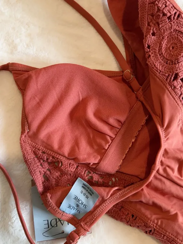 NWT Shade & Shore Orange Crochet One-Piece Swimsuit - Size: Extra Small - Image 3